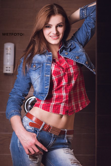 wet girl fully clothed wet get wet soaking wet denim jacket shirt jeans stockings jacuzzi
