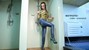 wet girl get wet swimming fully clothed tights sweater tight jeans high heels pool shower