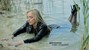 wet girl soaked get wet swimming fully clothed tights leather jacket skirt high heels lake