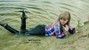 wet girl soaked get wet swimming fully clothed tights shirt tight jeans lake