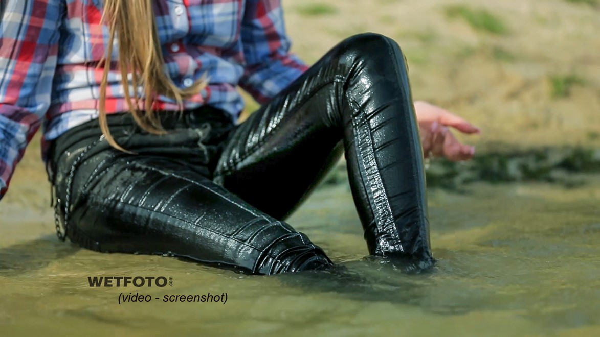 wet girl soaked get wet swimming fully clothed tights shirt tight jeans lake