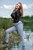 wet girl wet hair get wet swimming fully clothed tights leather jacket skinny jeans lake