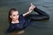 wet girl wet hair get wet swimming fully clothed shirt leather pants high heels lake