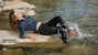 wet girl get wet soaked swimming fully clothed skinny jeans denim jacket socks lake