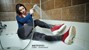 wet girl get wet photo soaking fully clothed bathroom sweater leggings tights shoes