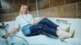 wet girl get wet blonde soaked fully clothed socks blouset jeans shower high heels shoes