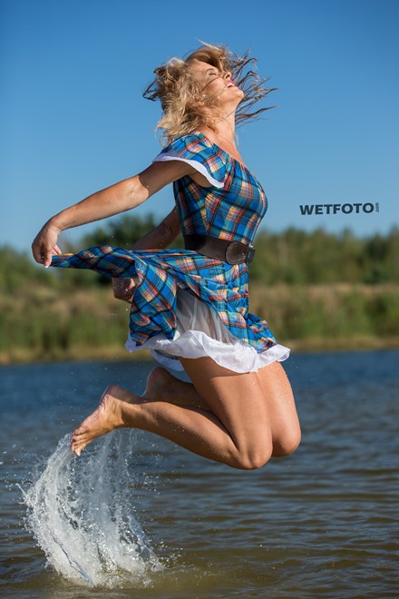 wetlook girl in wet dress