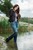 wet girl get wet jacket jeans leather shirt shoes high heels tights fully clothed water swim lake