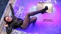 wet girl get wet golf skirt leather jacket stockings boots high heels fully clothed wet hair pool jacuzzi