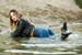 wetfoto wetlook girl get wet clothed high waisted blue jeans yellow t shirt