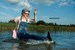 wetfoto wetlook blonde girl get wet fully clothed water jeans jumpsuit