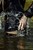wet girl get wet faux leather jacket bodysuit jeans skirt tights gaiters shoes high heels wet hair lake