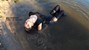 wet girl get wet faux leather jacket bodysuit jeans skirt tights gaiters shoes high heels wet hair lake