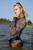 wet girl get wet wet hair fully clothed jumpsuit leather boots heels belt lake