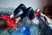 wet girl wet hair get wet tights jeans bodysuit waistcoat socks sneakers fully clothed water pool