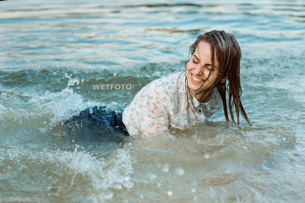 wet girl wet hair get wet  tights skirt blouse shoes high heels fully soaked water bath shower