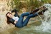 wetfoto girl fully clothed get wet swim blue jeans
