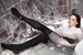 girl takes bath get wet sexy pantyhose skirt shoes