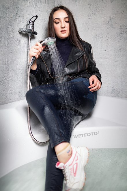 girl swims clothes sneakers socks jeans wetfoto