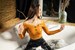 wetfoto girl get wet clothes shiny leggings nobra shoes