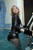 wet woman get wet fully clothed coat stockings blouse shorts scarf gloves boots leather pool