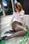 wetfoto girl business attire nylons skirt takes bath shampoos hair