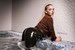 wetfoto blonde girl tight pants shoes corduroy shirt get wet pool
