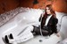 girl get soaked clothes faux lether pants white shirt