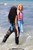 wet girl wet hair get wet swim fully clothed top jeans high heels leather boots fully soaked sea