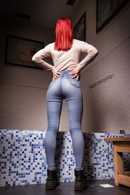 wetfoto super skinny blue jeans wetlook