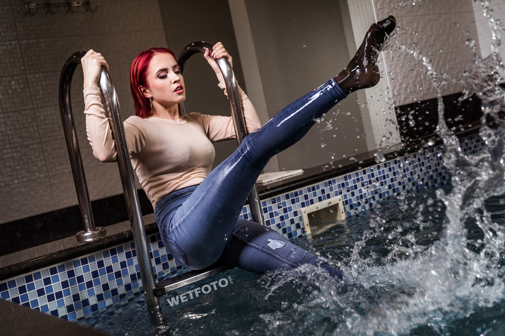 wetfoto super skinny blue jeans wetlook