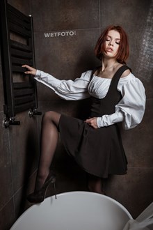 #619 - Hot Girl Takes a Bath Fully Clothed and Gets Wet in Dress and Pantyhose