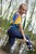 wet girl get wet fully clothed blouse leggings leather belt shoes river