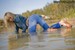 wet girl get wet fully clothed jacket jeans denim bodysuit shoes lake