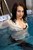 wet girl get wet wet hair fully clothed leggings shirt tights high heels pool