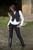 wet girl get wet wet hair fully clothed leggings shirt vest leather boots lake